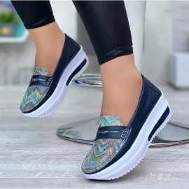 Women's Comfortable Causal Round Toe Large Size Slip On Platform Sneakers