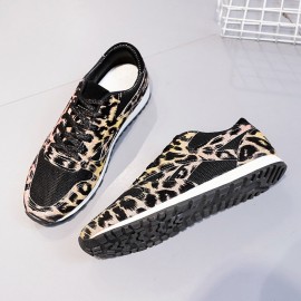 Women Splicing Mesh Comfy Breathable Casual Leopard Sneakers