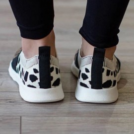 Women Large Size Mesh Breathable Leopard Pattern Elastic Band Slip On Sneakers