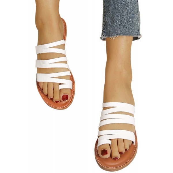 White Multi Straps Open Toe Flat Sandals 