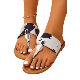 Black Cow Print Flat-bottomed Flip-flop Sandals