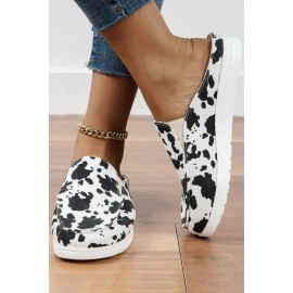 White Cow Print Slip On Flat Sneakers