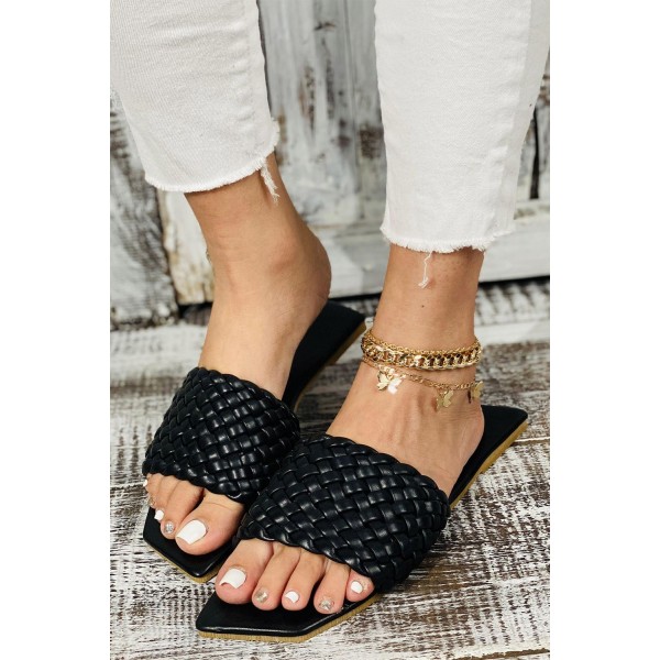 Flat-heel Braided Lattice Slippers