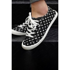 Black Polka Dot Print Lace-up Sneakers