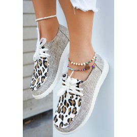 Gray Leopard Print Lace-up Slip On Sneakers