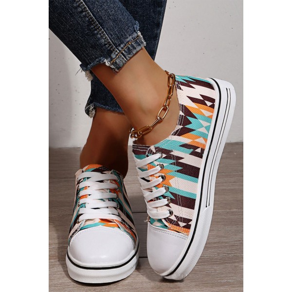 White Round Toe Casual Low Top Lace Up Shoes