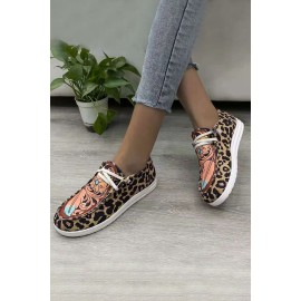 Leopard Floral Crisscross Flat Foot Loafers