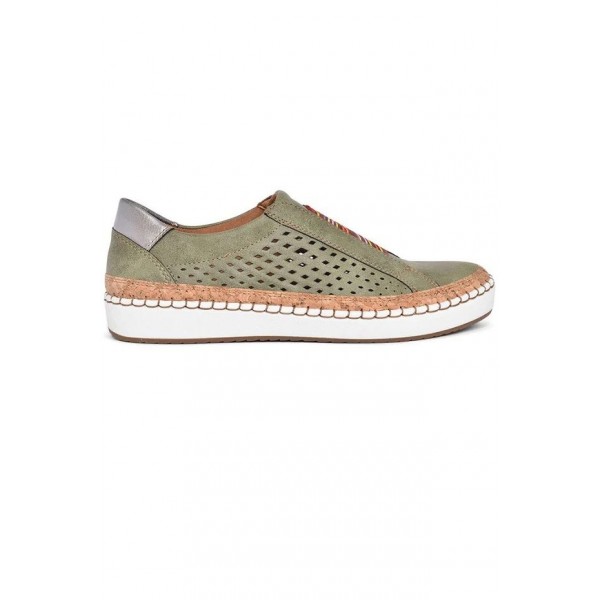 Green Hollow-Out Round Toe Flat Heel Casual Sneakers  